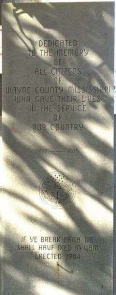 WAYNE COUNTY WAR VETERANS MEMORIAL DEDICATION STONE