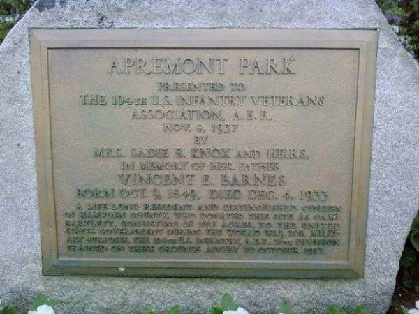 APREMONT MEMORIAL PARK PLAQUE