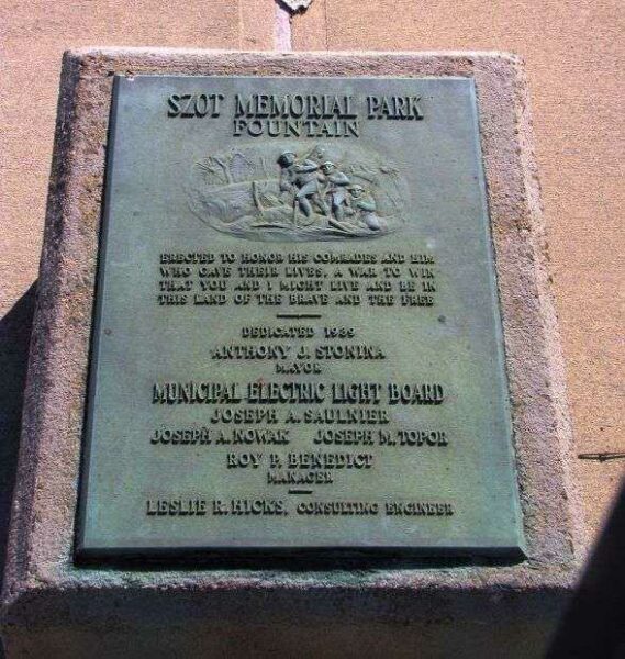 SZOT MEMORIAL PARK FOUNTAIN PLAQUE