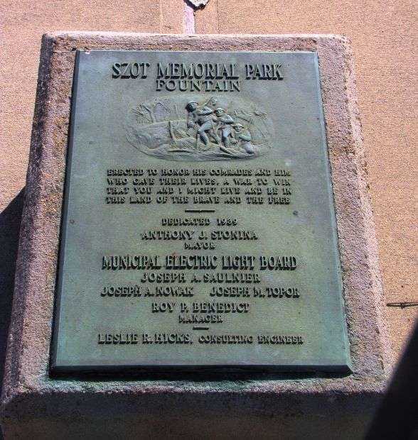 SZOT MEMORIAL PARK FOUNTAIN PLAQUE