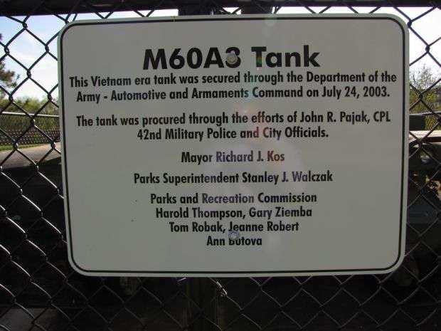 FRANK J SZOT MEMORIAL PARK M60A3 TANK PLAQUE