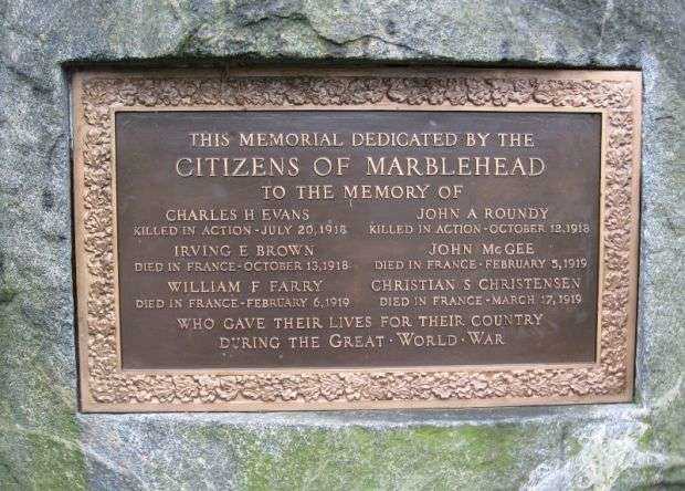 MARBLEHEAD WORLD WAR I MEMORIAL PLAQUE