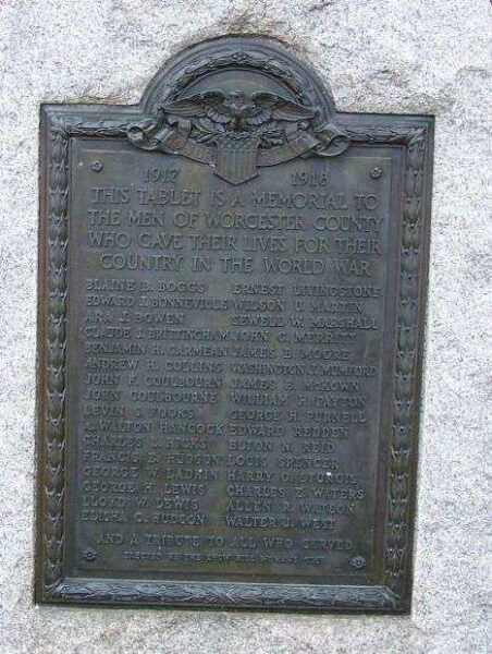 WORCESTER COUNTY WORLD WAR MEMORIAL HONOR ROLL PLAQUE