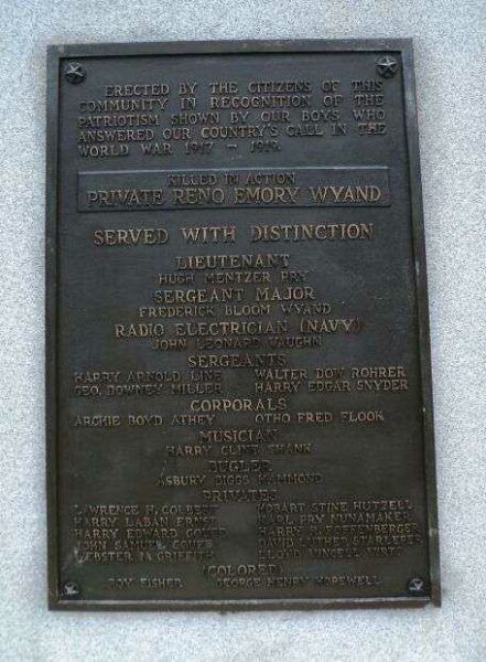 KEEDYSVILLE WORLD WAR MEMORIAL HONOR ROLL PLAQUE