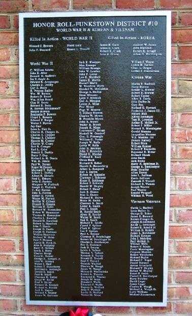 FUNKSTOWN DISTRICT #10 WAR MEMORIAL HONOR ROLL PLAQUE