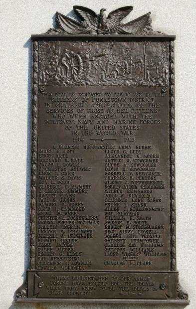 FUNKSTOWN DISTRICT WORLD WAR MEMORIAL PLAQUE A