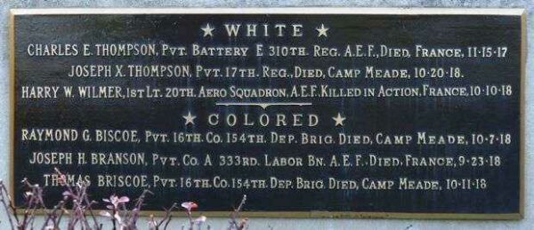 ST. MARY’S COUNTY WORLD WAR I MEMORIAL PLAQUE C