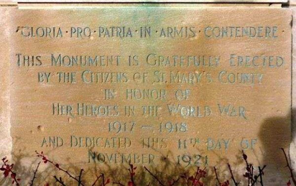 ST. MARY’S COUNTY WORLD WAR I MEMORIAL DEDICATION STONE A