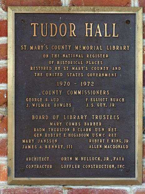 TUDOR HALL MEMORIAL LIBRARY PLAQUE B