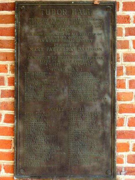 TUDOR HALL MEMORIAL LIBRARY PLAQUE A