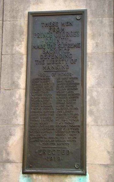 PRINCE GEORGE’S COUNTY WORLD WAR I MEMORIAL PLAQUE B