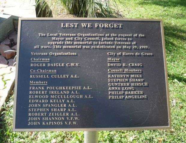 HAVRE DE GRACE WORLD WAR MEMORIAL PLAQUE
