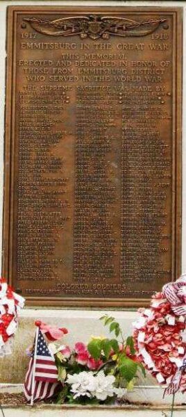 EMMITSBURG WORLD WAR I MEMORIAL PLAQUE