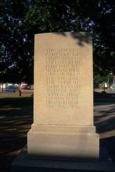 CALVERT COUNTY WORLD WAR MEMORIAL BACK