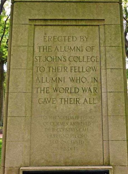 ST. JOHN’S COLLEGE ALUMNI WORLD WAR I MEMORIAL DEDICATION STONE