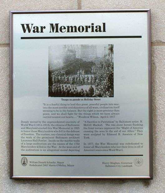 BALTIMORE MARYLAND WORLD WAR MEMORIAL BUILDING PLAQUE