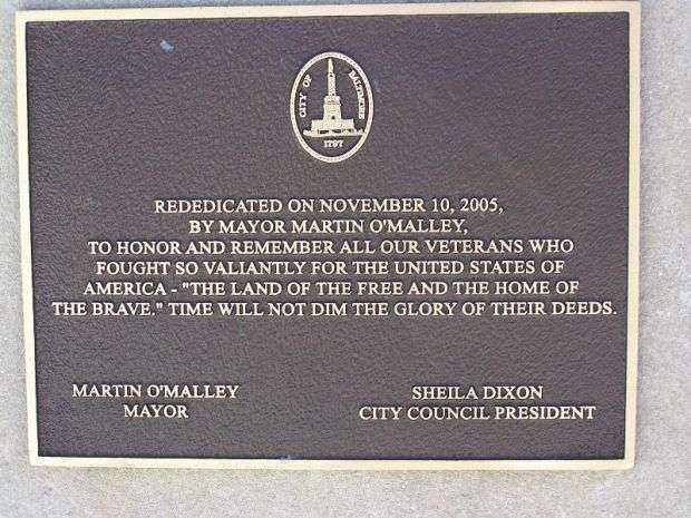 BALTIMORE WAR VETERANS MEMORIAL PLAQUE