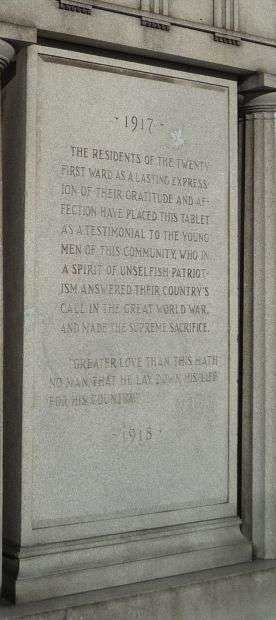 TWENTY FIRST WARD WORLD WAR I MEMORIAL STONE A