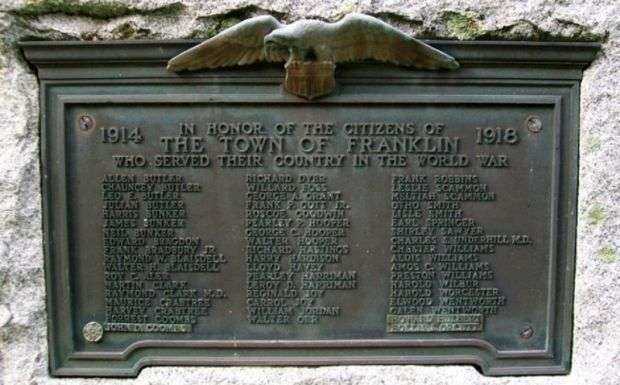THE TOWN OF FRANKLIN WORLD WAR MEMORIAL PLAQUE