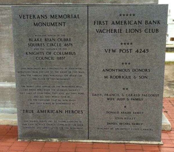 VETERANS MEMORIAL MONUMENT DEDICATION STONE