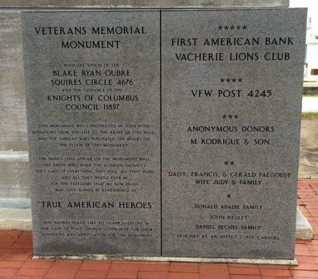 VETERANS MEMORIAL MONUMENT DEDICATION STONE