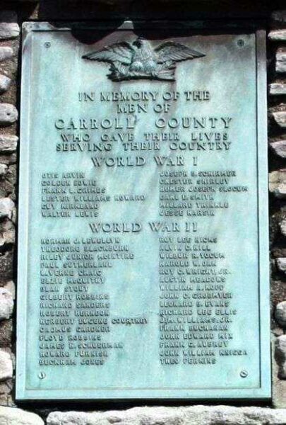 CARROLL COUNTY WORLD WAR I AND WORLD WAR II MEMORIAL PLAQUE