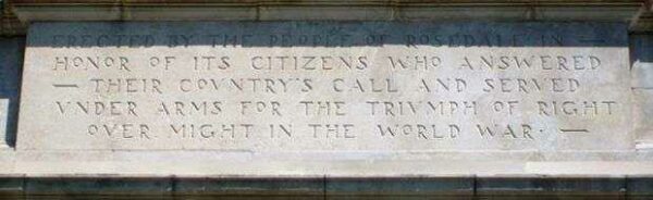 ROSEDALE WORLD WAR I MEMORIAL ARCH DEDICATION STONE