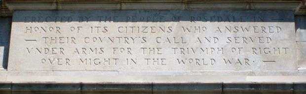 ROSEDALE WORLD WAR I MEMORIAL ARCH DEDICATION STONE