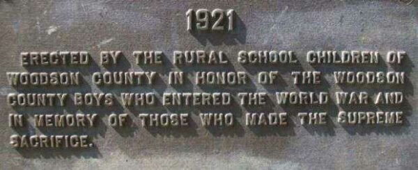 WOODSON COUNTY RURAL SCHOOL CHILDREN’S WORLD WAR MEMORIAL PLAQUE A