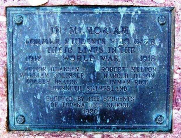 TOPEKA HIGH SCHOOL WORLD WAR MEMORIAL PLAQUE