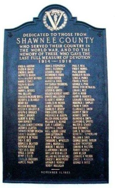 SHAWNEE COUNTY WORLD WAR MEMORIAL PLAQUE