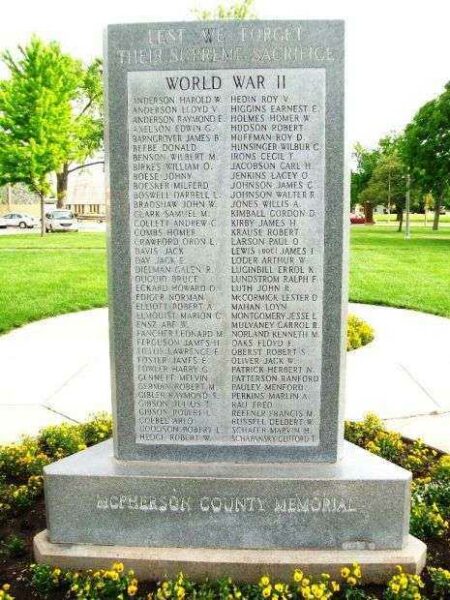 MCPHERSON COUNTY WAR MEMORIAL SIDE B