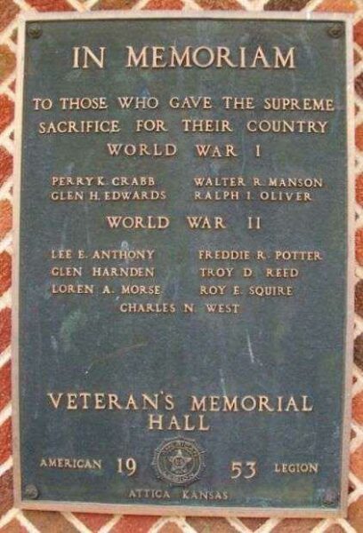 VETERAN’S MEMORIAL HALL PLAQUE