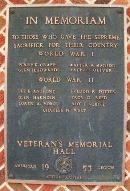 VETERAN’S MEMORIAL HALL PLAQUE