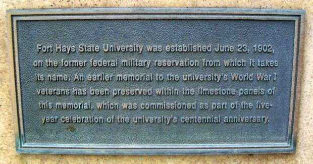 FORT HAYS STATE UNIVERSITY WAR MEMORIAL PLAQUE B