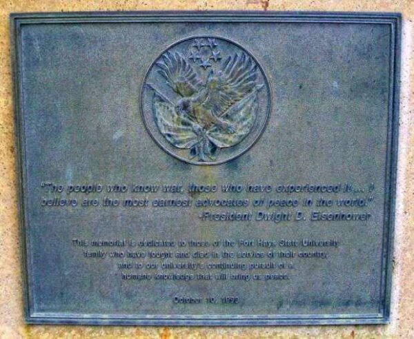 FORT HAYS STATE UNIVERSITY WAR MEMORIAL PLAQUE A