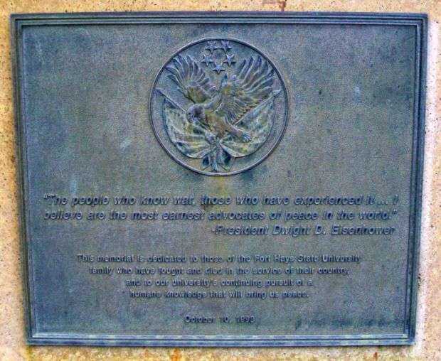 FORT HAYS STATE UNIVERSITY WAR MEMORIAL PLAQUE A