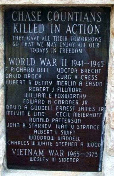 CHASE COUNTY ALL VETERANS MEMORIAL PLAQUE B