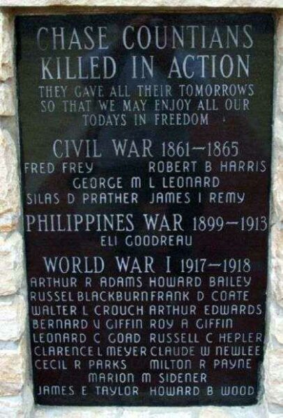 CHASE COUNTY ALL VETERANS MEMORIAL PLAQUE A
