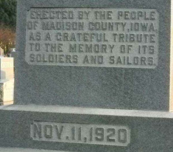 MADISON COUNTY WORLD WAR I MEMORIAL DEDICATION STONE