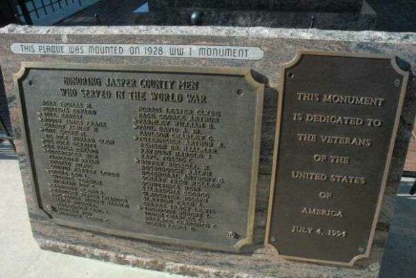 JASPER COUNTY VETERANS MEMORIAL PLAQUE