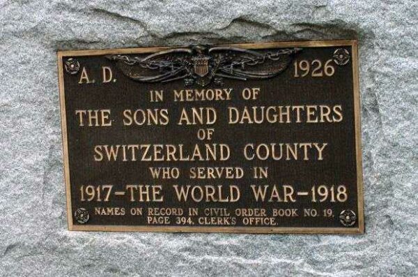 SWITZERLAND COUNTY WORLD WAR I MEMORIAL PLAQUE