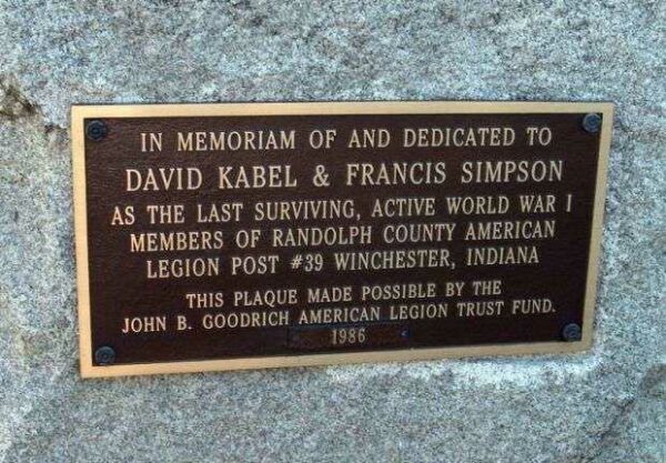 RANDOLPH COUNTY WORLD WAR I MEMORIAL PLAQUE C