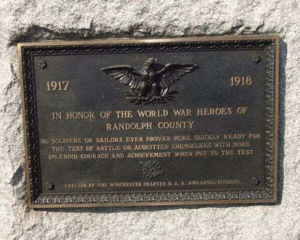 RANDOLPH COUNTY WORLD WAR I MEMORIAL PLAQUE B