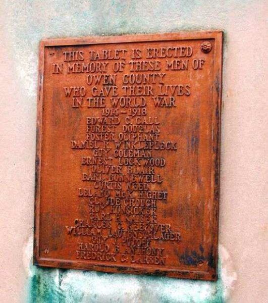 OWEN COUNTY WORLD WAR I MEMORIAL PLAQUE B