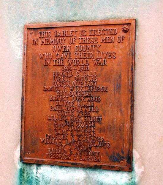 OWEN COUNTY WORLD WAR I MEMORIAL PLAQUE B