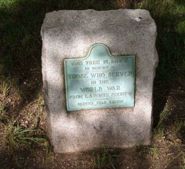 LA PORTE COUNTY WORLD WAR I MEMORIAL TREE PLAQUE