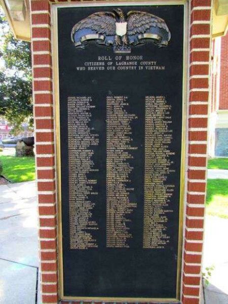 LAGRANGE COUNTY WAR MEMORIAL PLAQUE D