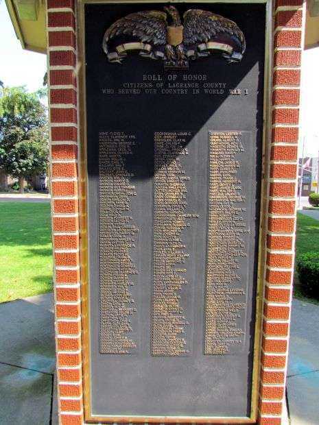 LAGRANGE COUNTY WAR MEMORIAL PLAQUE A