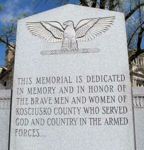 KOSCIUSKO COUNTY WAR MEMORIAL DEDICATION STONE